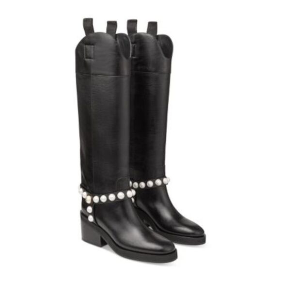 JIMMY CHOO Shoes - JIMMY CHOO Womens Black Shaft Pull Tabs Onya/a 70 Wvu Leather Riding Boot 37